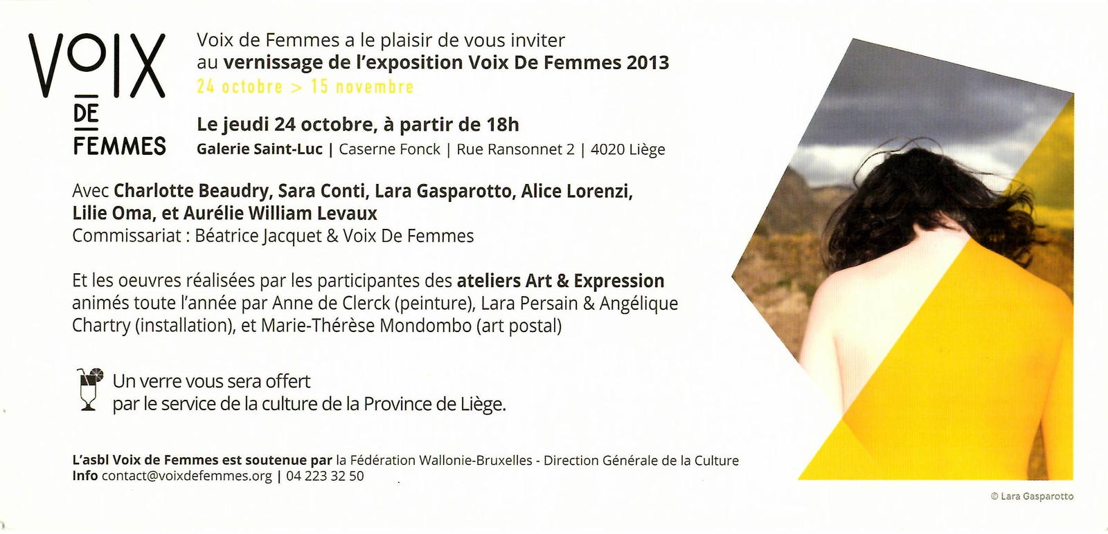 Flyer du vernissage de l'exposition de Voix de Femmes 2013