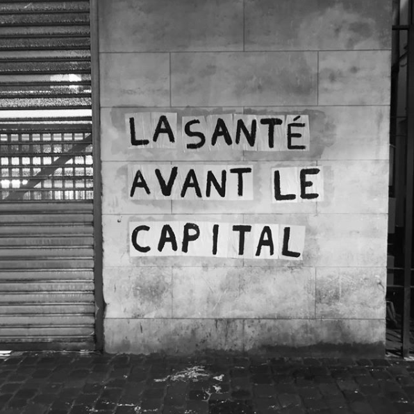 Collectif La Fronde. Collage : La santé avant le capital (Bruxelles).